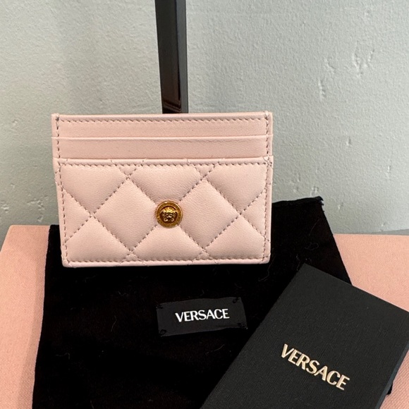 Versace Blush Quilted Card Holder with Gold Accent - Picture 1 of 4